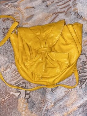 Mustard Yellow Knot-Front Leather Crossbody Bag